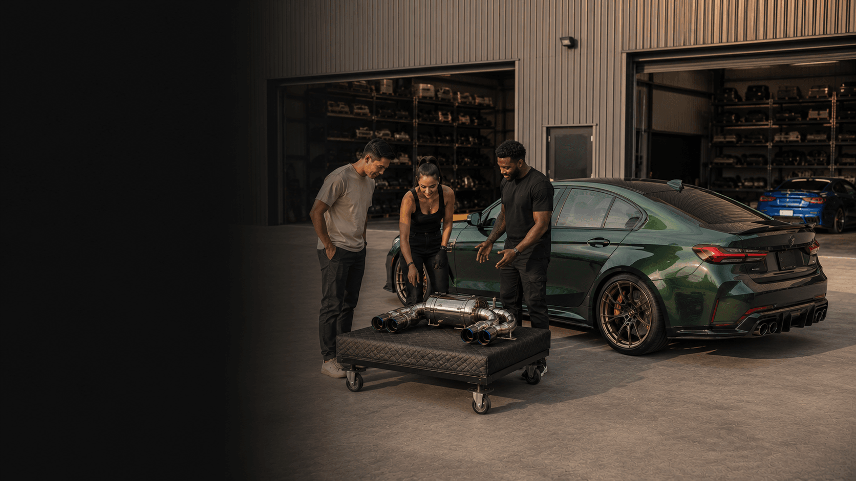 A finished performance car in a private Los Angeles garage