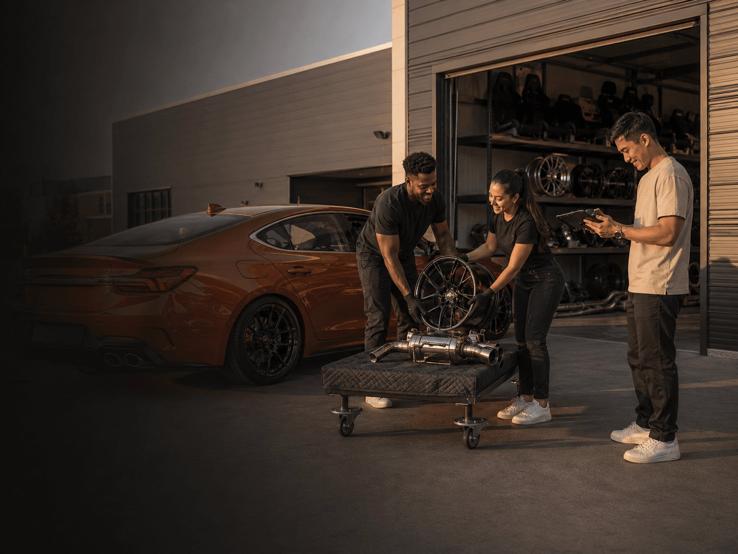 A single used performance part being documented on an inspection bench